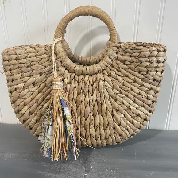 J. Jill Handbags - J. Jill Natural Woven Tote with Tassel